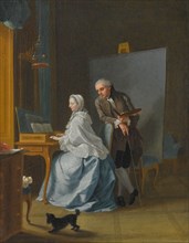 Self-portrait with his wife Marie Sophie at the spinet, 1756. Creator: Tischbein, Johann Heinrich, the Elder (1722-1789).