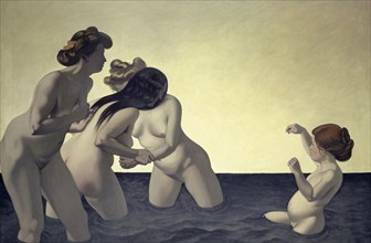 Three Women and One Little Girl Playing in the Water, 1907. Creator: Vallotton, Felix Edouard (1865-1925).