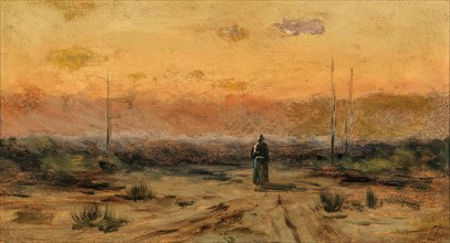 Woman on the seashore at sunrise. Creator: Schikaneder, Jakub (1855-1924).