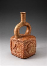 Square Stirrup Spout Vessel with Raised Bird Motifs, 100 B.C./A.D. 500. Creator: Unknown.