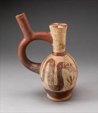 Stirrup-Handled Jar Depicting a Supernatural Serpent with a Plant, 100 B.C./A.D. 500. Creator: Unknown.