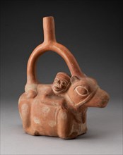 Stirrup Spout Vessel Depicting a Man Riding a Llama, 100 B.C./A.D. 500. Creator: Unknown.
