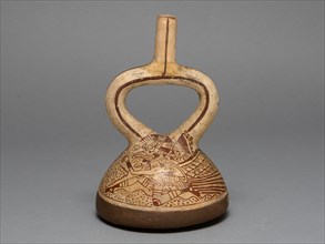 Flat-Bottomed Stirrup Spout Vessel Depicting Costumed Runners, 100 B.C./A.D. 500. Creator: Unknown.