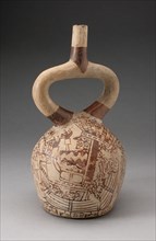 Stirrup Vessel with Fineline Painting Depicting Costumed Figured in a Reed Boat, 100 B.C./A.D. 500. Creator: Unknown.