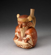 Single Spout Vessel in Form of Seated, Bearded Man Wearing a Cape, 100 B.C./A.D. 500. Creator: Unknown.