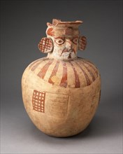 Jar in the Form of a Figure with Modeled Head, Painted Face, and Wearing a Wide Collar, 100 BC/AD 50 Creator: Unknown.