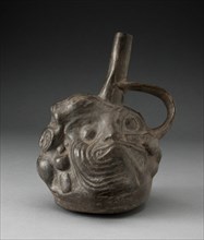 Blackware Spouted Vessel in the Form of a Composite Face, Animals, and Fish, 100 B.C./A.D. 500. Creator: Unknown.
