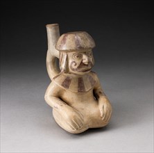 Handle Spout Vessel in the Form of Seated Man with Tatooed or Painted Face, 100 B.C./A.D. 500. Creator: Unknown.