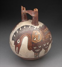 Double Spout Bridge Vessel Depicting Long-Necked, Crested Bird with..., 180 BC/AD 500. Creator: Unknown.
