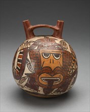Double Spout Vessel Depicting Figure Costumed as Pampas Cat with Bean Motifs, 180 B.C./A.D. 500. Creator: Unknown.
