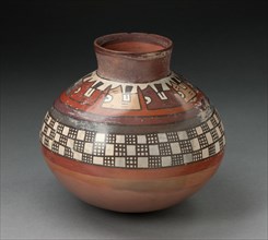 Jar with Rows of Checkerboard Pattern and Abtract Plants, 180 B.C./A.D. 500. Creator: Unknown.