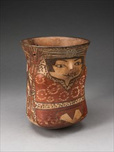Beaker in the Form of a Figure with Painted Standing Figures Holding Staffs, 180 B.C./A.D. 500. Creator: Unknown.