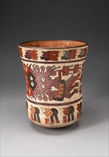 Beaker Depicting Costumed Ritual Performer with Abstract Trophy Heads, 180 B.C./A.D. 500. Creator: Unknown.