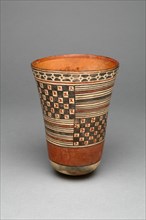 Beaker with Rectangular Areas Filled with Stripes and Checkerboard Patterns, 180 B.C./A.D. 500. Creator: Unknown.
