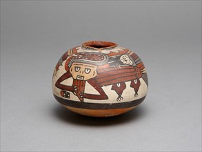 Bowl Depicting Costumed Ritual Performer Playing a Pan Flute, 180 B.C./A.D. 500. Creator: Unknown.