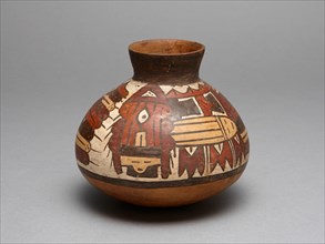 Jar Depicting Performer Wearing an Abstract Bird Costume, 180 B.C./A.D. 500. Creator: Unknown.