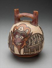 Double Spout Vessel Depicting Costumed Figure with Feline Attributes, 180 B.C./A.D. 500. Creator: Unknown.