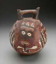 Double Spout Vessel Depicting Costumed Figure with Tattoos and Serpent Attributes, 180 B.C./A.D. 500 Creator: Unknown.