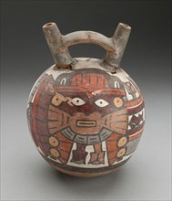 Double Spout Vessel Depicting Masked Performer with Fertility Motifs, 180 B.C./A.D. 500. Creator: Unknown.
