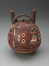 Double Spout Vessel Depicting Masked Figure with Serpent Attributes, 180 B.C./A.D. 500. Creator: Unknown.