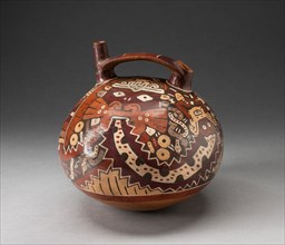 Double Spout Vessel Depicting Costumed Ritual Performer with Intricate Streamers, 180 B.C./A.D. 500. Creator: Unknown.