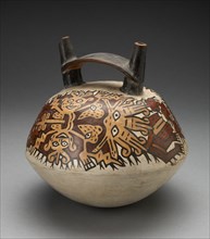 Double Spout Vessel Depicting Costumed Figure with Intricate Abstract Mask, 180 B.C./A.D. 500. Creator: Unknown.