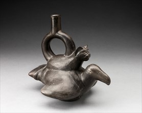 Blackware Vessel in the Form of a Feline Sitting on the Back of a Bird, 180 B.C./A.D. 500. Creator: Unknown.