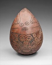 Gourd with Rattle Incised with Costumed Ritual Perfomer, 180 B.C./A.D. 500. Creator: Unknown.