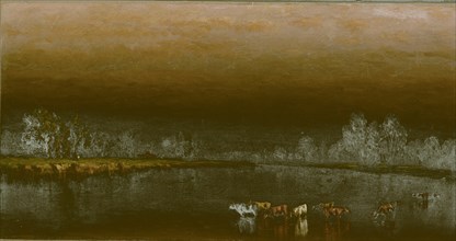 Cows in a Pond at Sunset, 1860. Creator: Sanford Robinson Gifford.