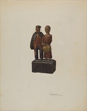 Carved Group: "Mennonites Homeward", c. 1939. Creator: Selma Sandler.