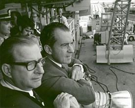 President Nixon and Dr. Paine Wait to Meet Apollo 11 Astronauts, 1969. Creator: NASA.