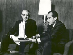 President Nixon and James Fletcher Discuss the Space Shuttle , 1972. Creator: NASA.