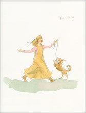 A medieval woman playing with a dog, 2004. Creator: Judith Dobie.