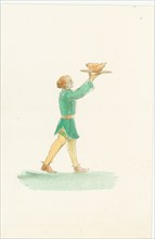 A medieval waiter, carrying a platter of food, 2004. Creator: Judith Dobie.