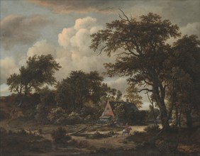 Wooded Landscape with Cottage and Horseman, 1663. Creator: Meindert Hobbema.