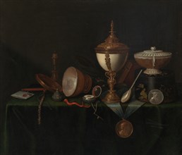Still Life with Ostrich Egg Cup and the Whitfield Heirlooms, c. 1670. Creator: Pieter Gerritsz van Roestraeten.