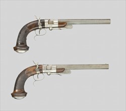 Pair of Breechloading Percussion Rifled Dueling Pistols, Paris, c. 1850. Creator: Beatus Beringer.