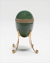 Miniature Box with Lid in the form of an Egg and Stand, Saint Petersburg, c. 1900. Creator: Fabergé Workshop.