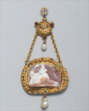 Cameo of Venus and Cupid, Probably a Hat Badge Mounted as a Pendant, Northern Italy... Creator: Unknown.