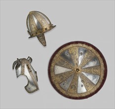 Infantry Garniture of a Target (Shield) and Pointed Morion, Milan, 1570/80. Creator: Unknown.