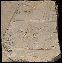 Wall Fragment from a Tomb Depicting Offering Bearers, Egypt, Old Kingdom, Dynasty 6... Creator: Unknown.