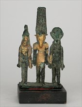 Statuette of the Theban Triad, Amun, Mut, and Khonsu, Egypt, Third Intermediate Period-Late Period.. Creator: Unknown.