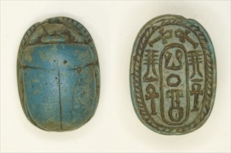 Scarab: Neferkara and Hieroglyphs (ankh and djed signs), Egypt, Middle Kingdom-Second... Creator: Unknown.