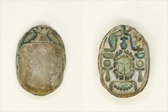Scarab: Scarab Beetle with Hieroglyphs (cobras, anx-signs, nbw-sign), Egypt, Middle Kingdom, Dynasty Creator: Unknown.