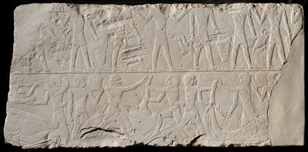Fragment of a Tomb Wall Depicting Offering Bearers and Butchers, Egypt, Old Kingdom, mid-Dynasty... Creator: Unknown.