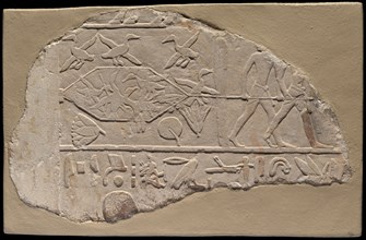 Fragment of a Stela Depicting Fowling in the Marshes, Sakkara, First Intermediate Period, Dynasty 10 Creator: Unknown.