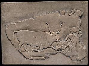 Wall Fragment from a Tomb Depicting a Herdsman, Egypt, First Intermediate Period, Dynasties 9-10... Creator: Unknown.