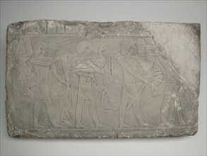 Wall Fragment from a Tomb Depicting Offering Bearers, Egypt, Old Kingdom, Dynasty 5 (abt 2494-... Creator: Unknown.
