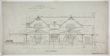 Oakland Avenue Railroad Station, Chicago, Illinois, East Elevation, 1886. Creator: Adler & Sullivan.