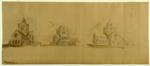 Saint Gabriel's Church, Chicago, Illinois, Perspective Sketches, c. 1889. Creator: Burnham and Root.